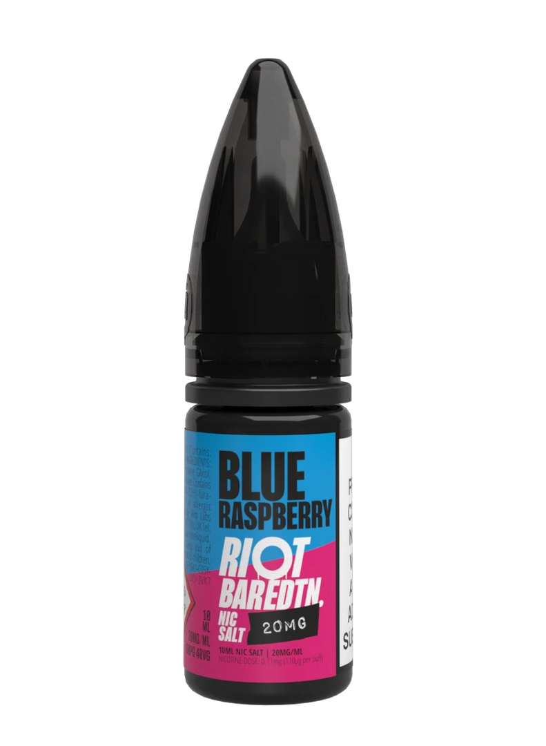 10× Riot Squad Bar Edition Nic Salt E‑Liquids in Blue Raspberry – a pack of ten 10 ml bottles featuring a formulated with smooth nicotine salt and a 40/60 PG/VG base for a richer vapor experience.