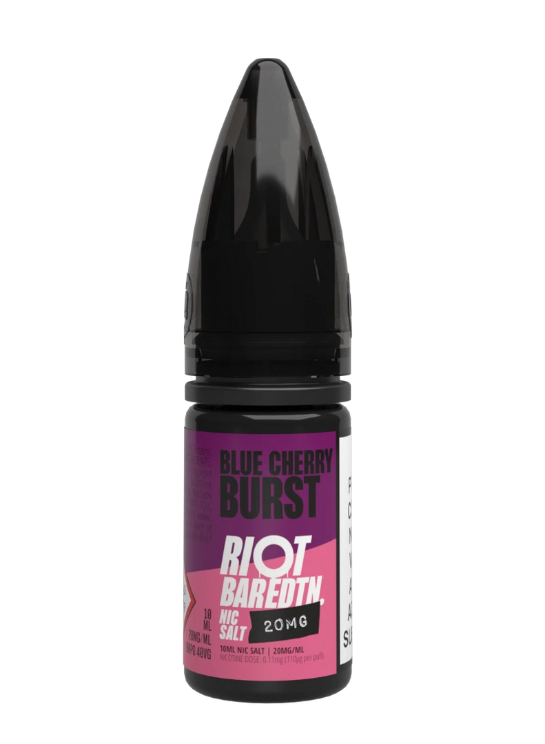 10× Riot Squad Bar Edition Nic Salt E‑Liquids in Blue Cherry Burst – a pack of ten 10 ml bottles featuring a formulated with smooth nicotine salt and a 40/60 PG/VG base for a richer vapor experience.