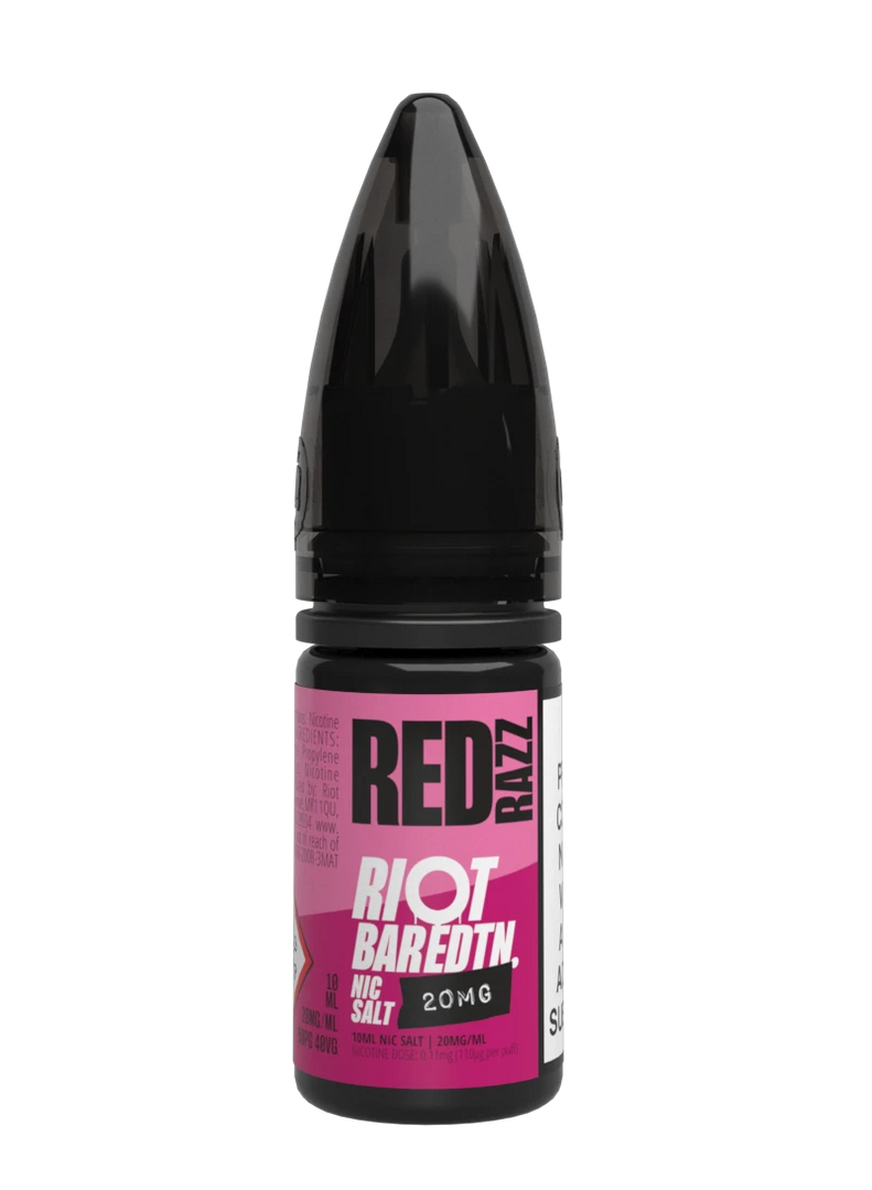 10× Riot Squad Bar Edition Nic Salt E‑Liquids in Red Razz – a pack of ten 10 ml bottles featuring a formulated with smooth nicotine salt and a 40/60 PG/VG base for a richer vapor experience.