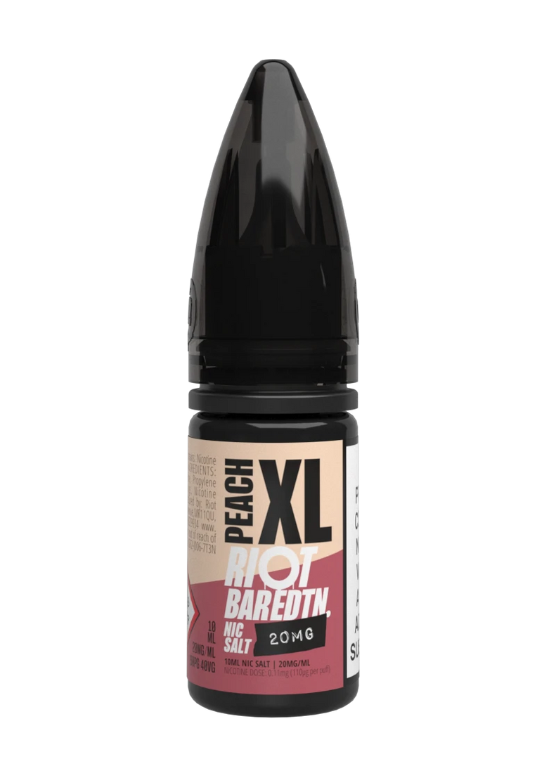 10× Riot Squad Bar Edition Nic Salt E‑Liquids in Peach XL – a pack of ten 10 ml bottles featuring a formulated with smooth nicotine salt and a 40/60 PG/VG base for a richer vapor experience.