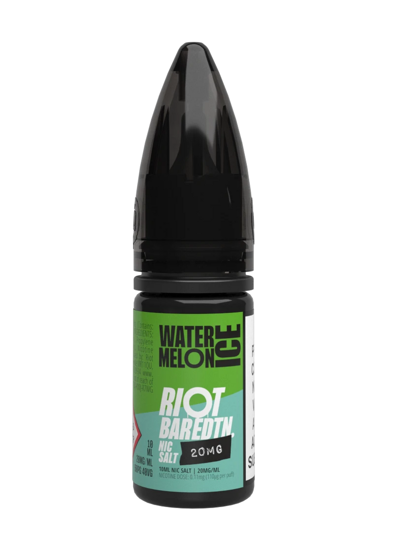 10× Riot Squad Bar Edition Nic Salt E‑Liquids in Watermelon Ice – a pack of ten 10 ml bottles featuring a formulated with smooth nicotine salt and a 40/60 PG/VG base for a richer vapor experience.
