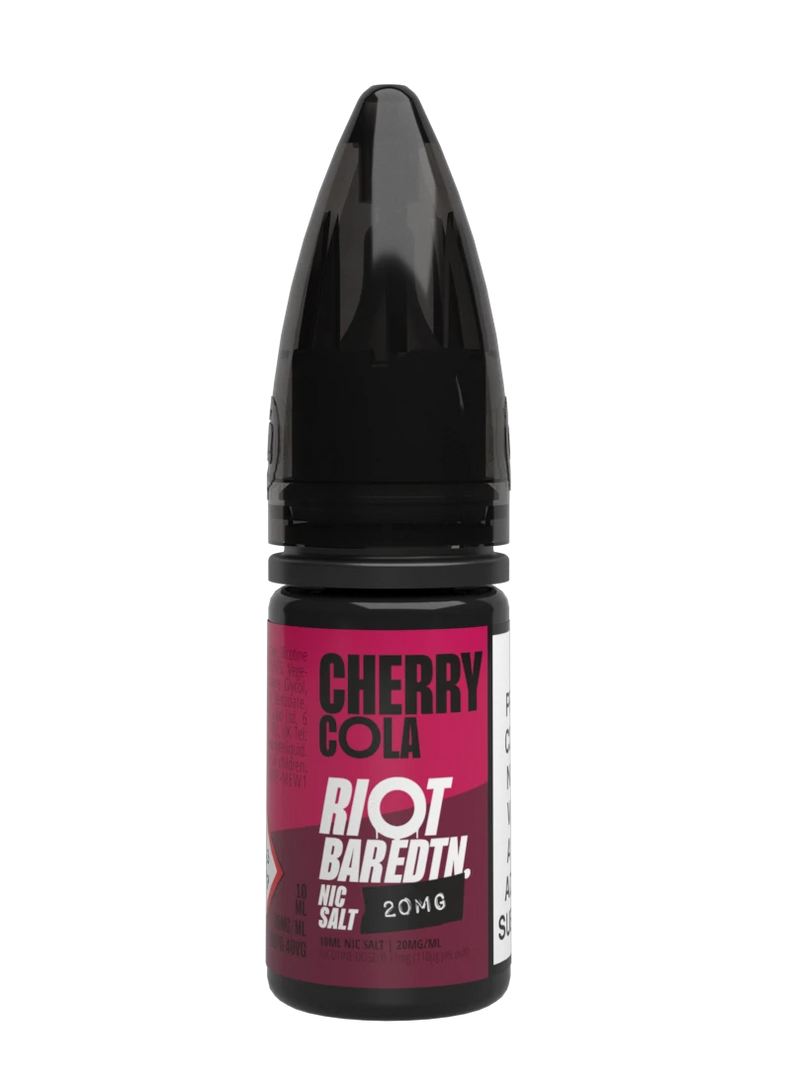 10× Riot Squad Bar Edition Nic Salt E‑Liquids in Cherry Cola – a pack of ten 10 ml bottles featuring a formulated with smooth nicotine salt and a 40/60 PG/VG base for a richer vapor experience.