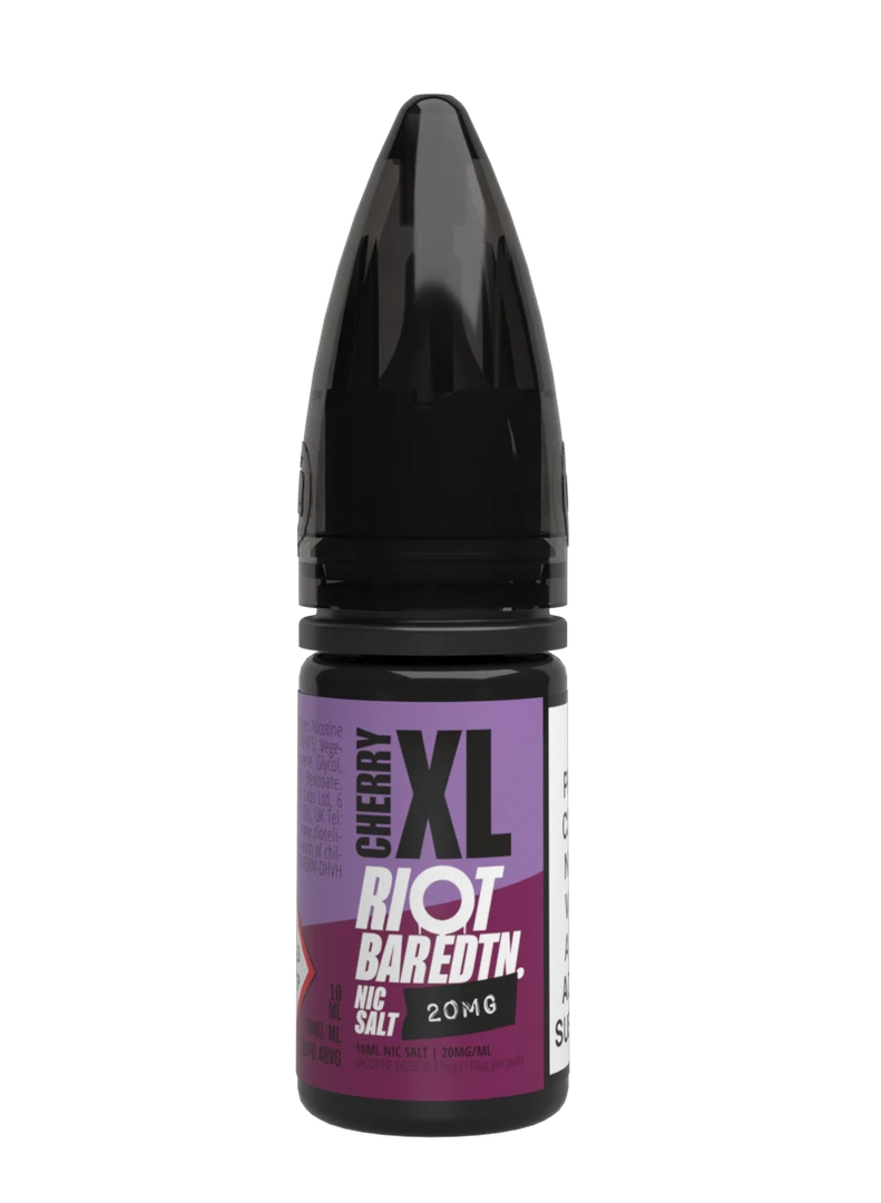10× Riot Squad Bar Edition Nic Salt E‑Liquids in Cherry XL – a pack of ten 10 ml bottles featuring a formulated with smooth nicotine salt and a 40/60 PG/VG base for a richer vapor experience.