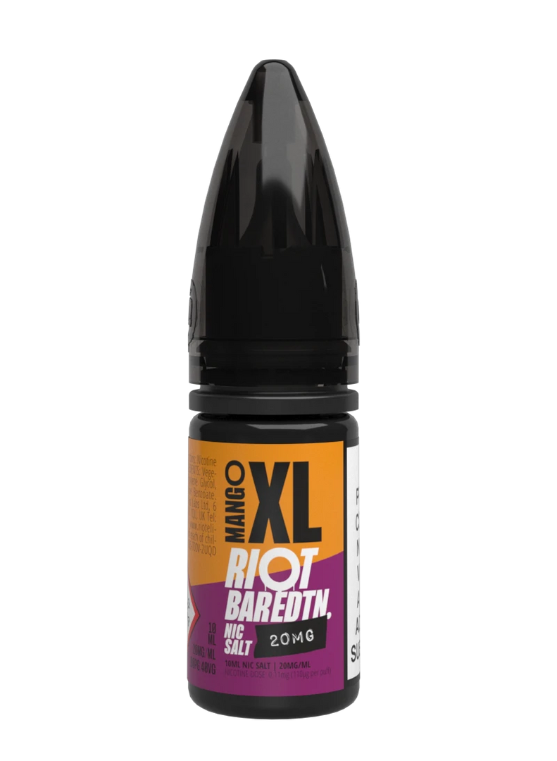 10× Riot Squad Bar Edition Nic Salt E‑Liquids in Mango XL – a pack of ten 10 ml bottles featuring a formulated with smooth nicotine salt and a 40/60 PG/VG base for a richer vapor experience.