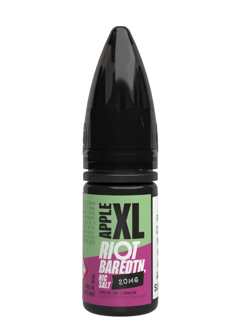 10× Riot Squad Bar Edition Nic Salt E‑Liquids in Apple XL – a pack of ten 10 ml bottles featuring a formulated with smooth nicotine salt and a 40/60 PG/VG base for a richer vapor experience.