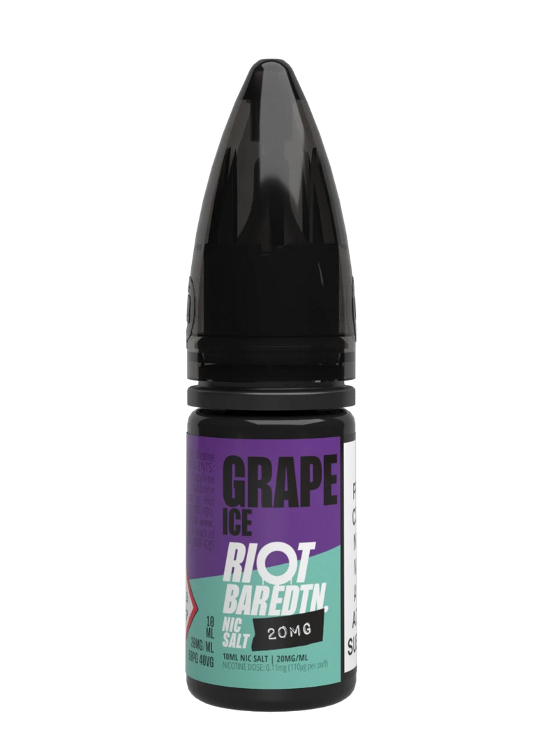 10× Riot Squad Bar Edition Nic Salt E‑Liquids in Grape Ice – a pack of ten 10 ml bottles featuring a formulated with smooth nicotine salt and a 40/60 PG/VG base for a richer vapor experience.