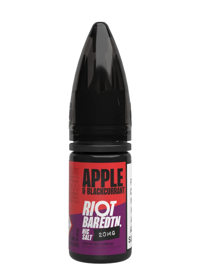 10× Riot Squad Bar Edition Nic Salt E‑Liquids in Apple & Blackcurrant – a pack of ten 10 ml bottles featuring a crisp green apple and rich blackcurrant blend, formulated with smooth nicotine salt and a 40/60 PG/VG base for a richer vapor experience.