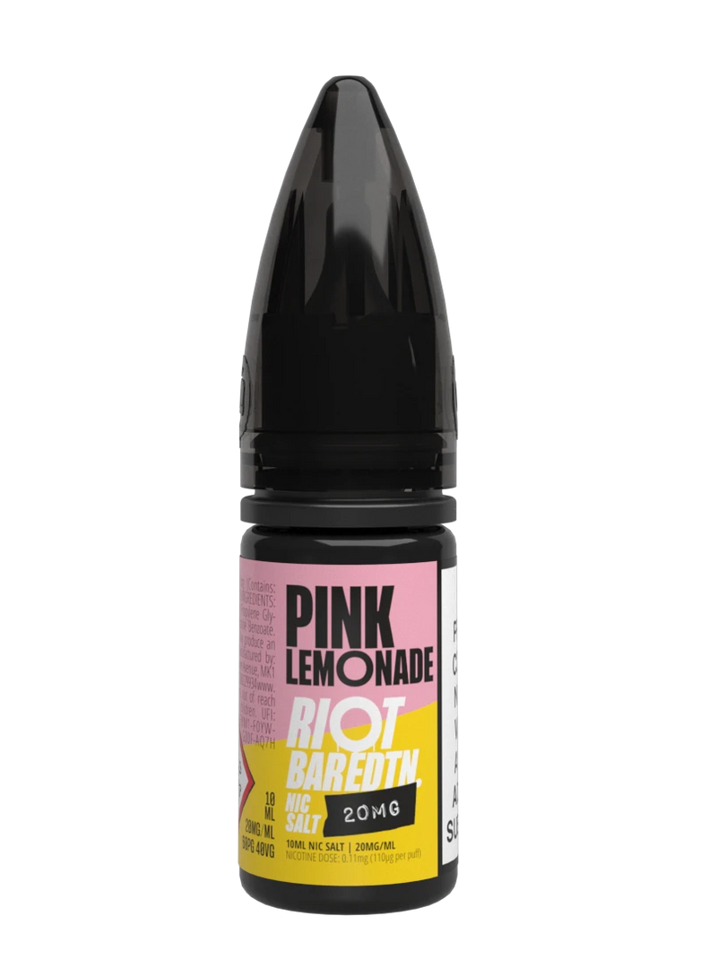 10× Riot Squad Bar Edition Nic Salt E‑Liquids in Pink Lemonade – a pack of ten 10 ml bottles featuring a formulated with smooth nicotine salt and a 40/60 PG/VG base for a richer vapor experience.