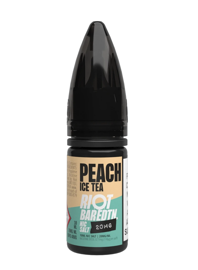10× Riot Squad Bar Edition Nic Salt E‑Liquids in Peach Ice Tea – a pack of ten 10 ml bottles featuring a formulated with smooth nicotine salt and a 40/60 PG/VG base for a richer vapor experience.