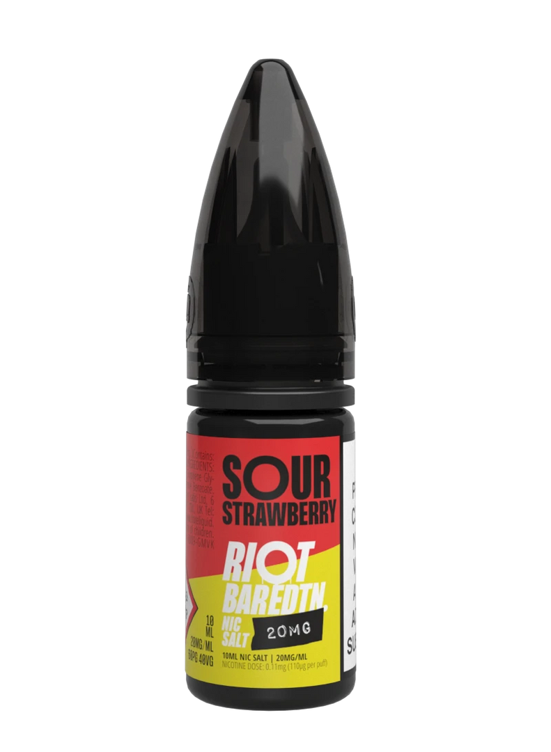 10× Riot Squad Bar Edition Nic Salt E‑Liquids in Sour Strawberry – a pack of ten 10 ml bottles featuring a formulated with smooth nicotine salt and a 40/60 PG/VG base for a richer vapor experience.