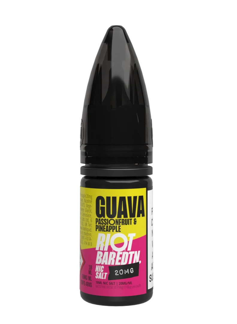 10× Riot Squad Bar Edition Nic Salt E‑Liquids in Guava Passionfruit & Pineapple – a pack of ten 10 ml bottles featuring a formulated with smooth nicotine salt and a 40/60 PG/VG base for a richer vapor experience.