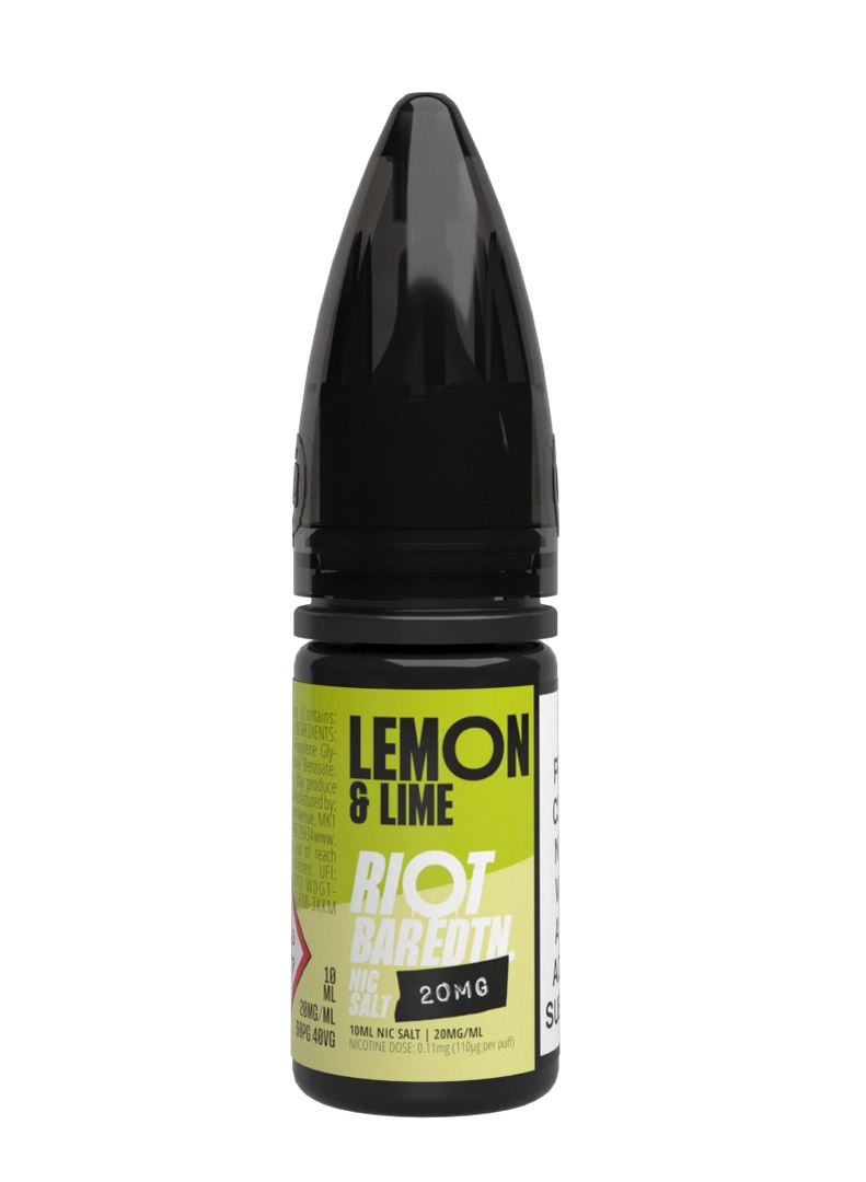 10× Riot Squad Bar Edition Nic Salt E‑Liquids in Lemon & Lime – a pack of ten 10 ml bottles featuring a formulated with smooth nicotine salt and a 40/60 PG/VG base for a richer vapor experience.
