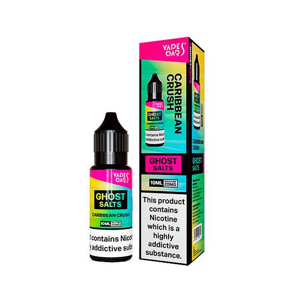 Ghost Nic Salt 10 ml E‑Liquid in Caribbean Crush – sleek 10 ml bottle featuring a smooth nicotine salts in a 50/50 base, ideal for pod systems.