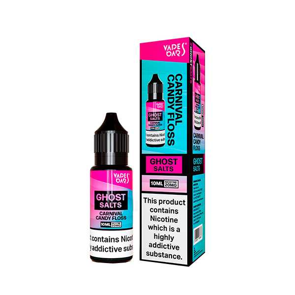 Ghost Nic Salt 10 ml E‑Liquid in Carnival Candy Floss – sleek 10 ml bottle featuring a smooth nicotine salts in a 50/50 base, ideal for pod systems.