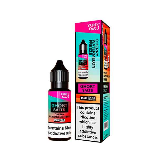 Ghost Nic Salt 10 ml E‑Liquid in Cherry Watermelon Ice – sleek 10 ml bottle featuring a smooth nicotine salts in a 50/50 base, ideal for pod systems.