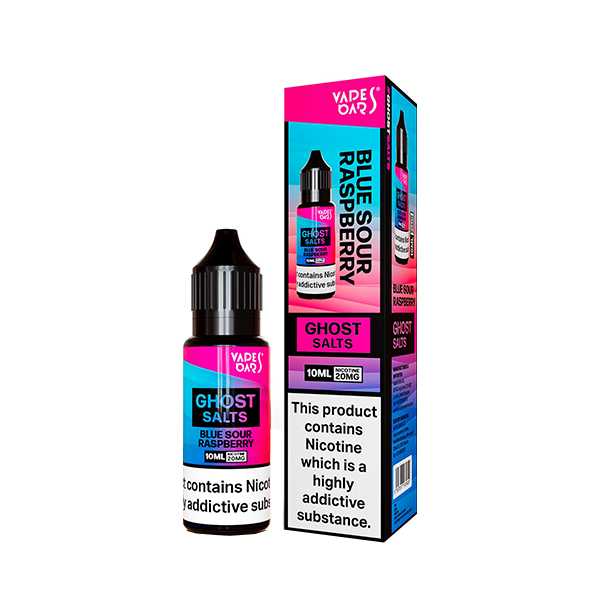 Ghost Nic Salt 10 ml E‑Liquid in Blue Sour Raspberry – sleek 10 ml bottle featuring a smooth nicotine salts in a 50/50 base, ideal for pod systems.