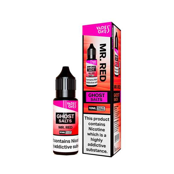 Ghost Nic Salt 10 ml E‑Liquid in Mr Red – sleek 10 ml bottle featuring a smooth nicotine salts in a 50/50 base, ideal for pod systems.