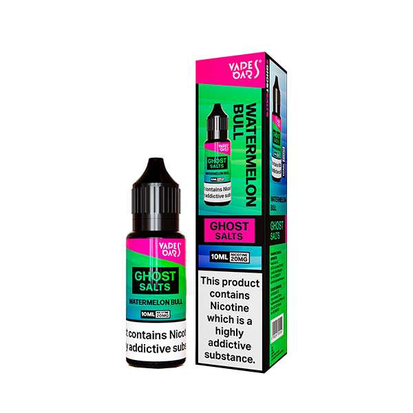 Ghost Nic Salt 10 ml E‑Liquid in Watermelon Bull – sleek 10 ml bottle featuring a smooth nicotine salts in a 50/50 base, ideal for pod systems.