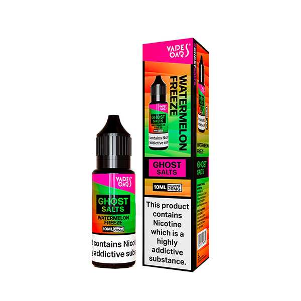 Ghost Nic Salt 10 ml E‑Liquid in Watermelon Freeze – sleek 10 ml bottle featuring a smooth nicotine salts in a 50/50 base, ideal for pod systems.