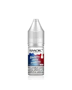 10ml bottle of SMOK Nic Salt Vape Juice in Blue Cherry Cranberry flavor, 50/50 PG/VG ratio for balanced flavor and vapor production, available in 10mg and 20mg nicotine salt strengths.