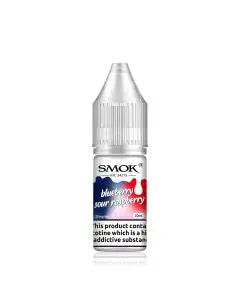 10ml bottle of SMOK Nic Salt Vape Juice in Blue Sour Raspberry flavor, 50/50 PG/VG ratio for balanced flavor and vapor production, available in 10mg and 20mg nicotine salt strengths.