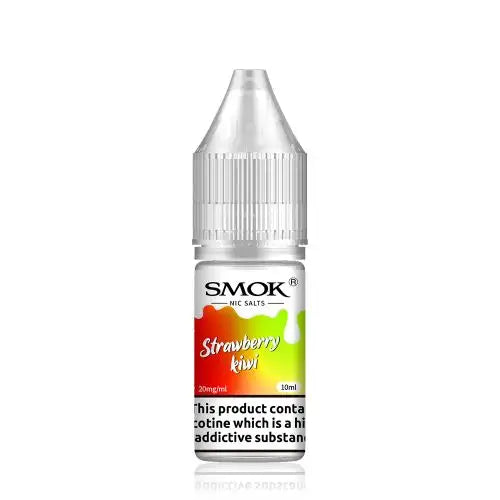 10ml bottle of SMOK Nic Salt Vape Juice in Strawberry Kiwi flavor, 50/50 PG/VG ratio for balanced flavor and vapor production, available in 10mg and 20mg nicotine salt strengths.