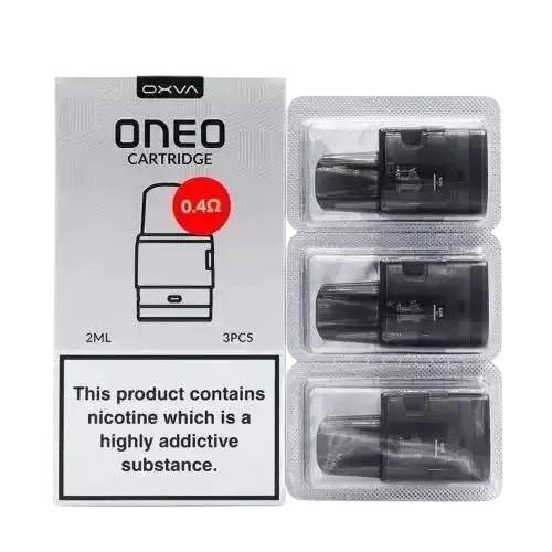 Pack of 3 OXVA ONEO pods 0.4Ω, compatible with the OXVA ONEO 40W Pod Vape Kit 1600mAh, featuring a 2ml refillable tank, side-fill design, and low-resistance coils for enhanced flavor and smooth restricted direct-to-lung (RDL) vaping