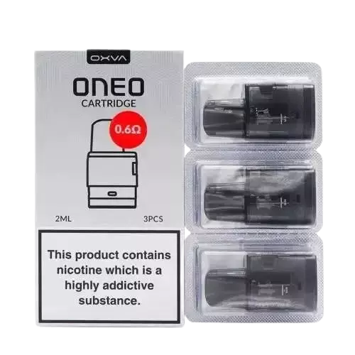 Pack of 3 OXVA ONEO pods 0.6Ω, designed for the OXVA ONEO 40W Pod Vape Kit 1600mAh, offering a 2ml refillable tank, convenient side-fill system, and medium-resistance coils for rich flavor and versatile MTL to RDL vaping