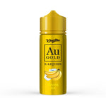 Load image into Gallery viewer, A bottle of Kingston AU Gold e-liquid with a yellow cap, labeled Banana Ice flavor, and containing 100ml of vape juice.