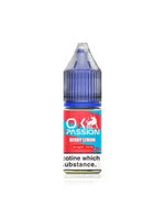 Load image into Gallery viewer, A 10ml bottle of OXVA Ox Passion Berry Lemon flavor e-liquid with a blue label and red and white branding details.