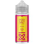 Load image into Gallery viewer, A bottle of Pod Salt Nexus Berry Lemon Ice e-liquid with a yellow and pink label, indicating a nicotine-free product with 70VG/30PG.