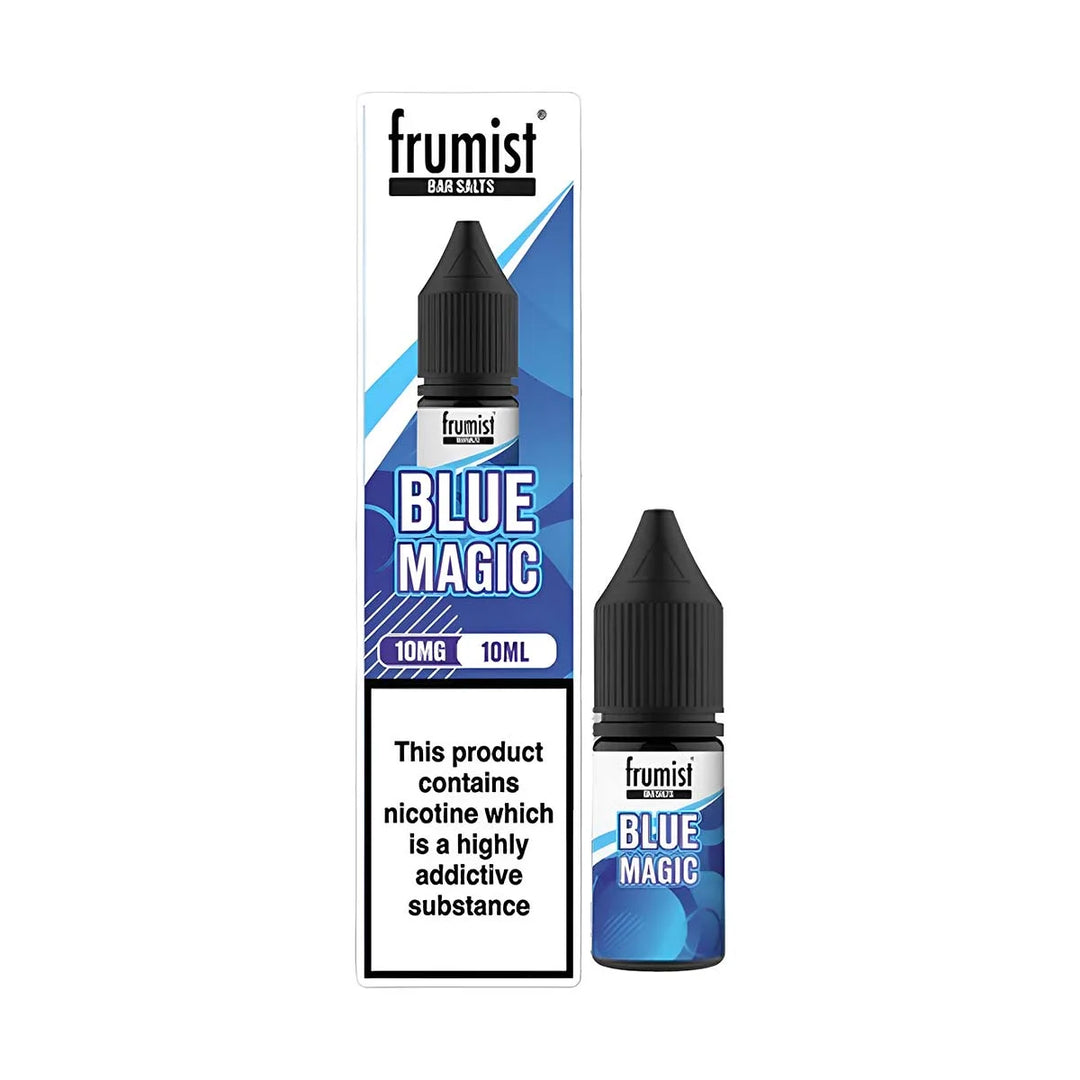 Frumist Nic Salt E-Liquid Blue Magic – 10ml bottle, 50/50 VG/PG blend, available in 10mg or 20mg nicotine strength.