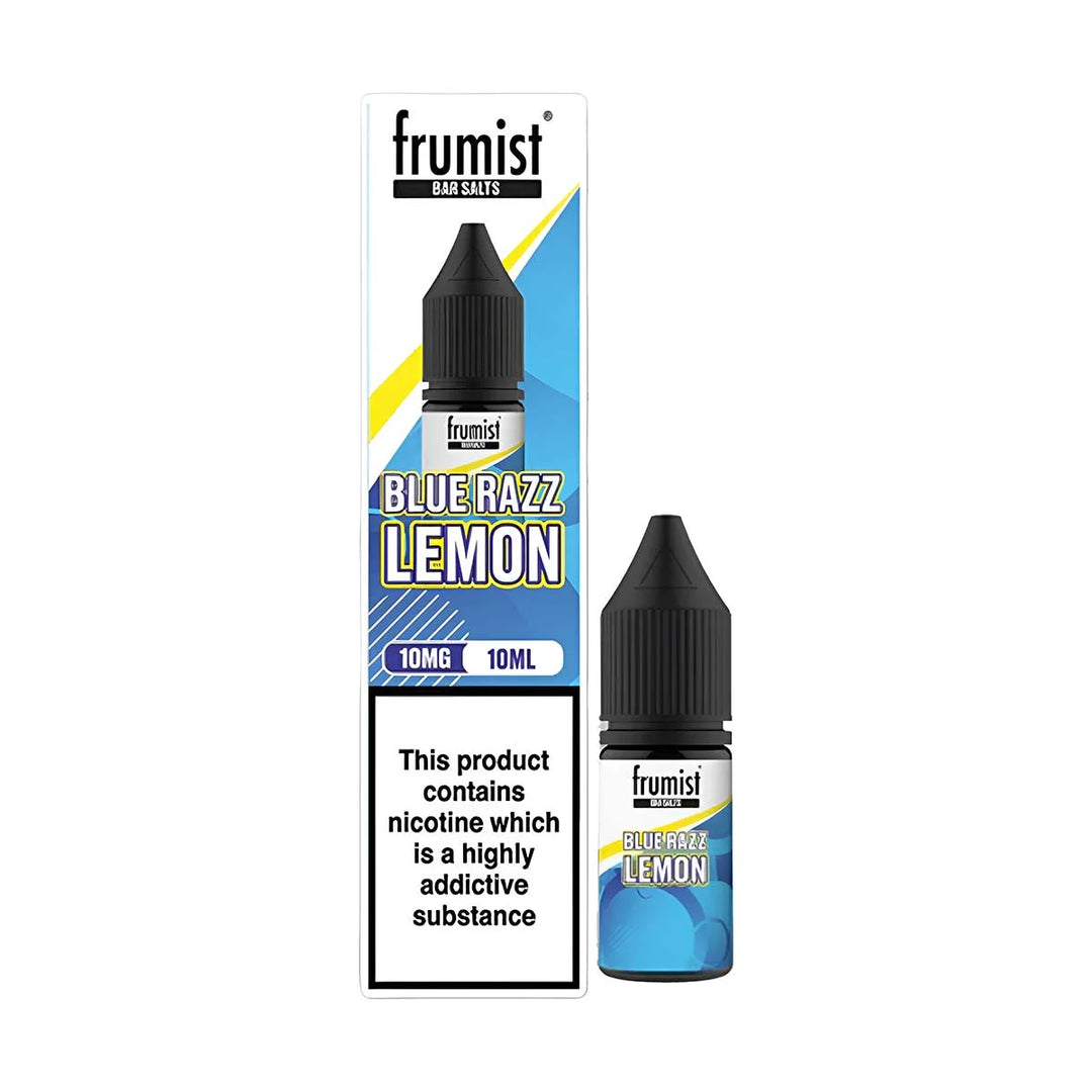 Frumist Nic Salt E-Liquid Blue Razz Lemonade – 10ml bottle, 50/50 VG/PG blend, available in 10mg or 20mg nicotine strength.