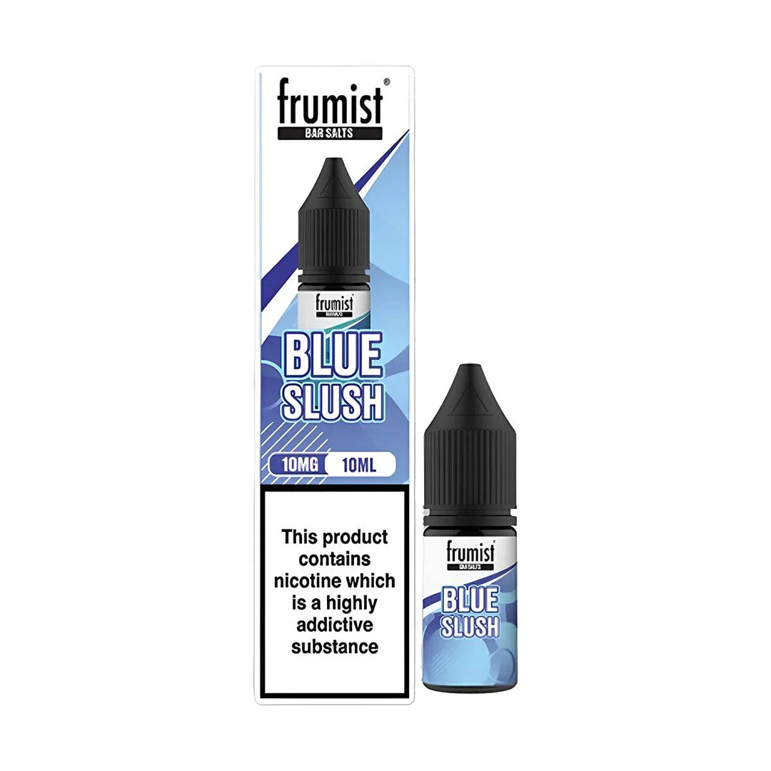 Frumist Nic Salt E-Liquid Blue Slush – 10ml bottle, 50/50 VG/PG blend, available in 10mg or 20mg nicotine strength.