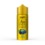 Load image into Gallery viewer, A bottle of Kingston AU Gold E-Liquids with a label showing the brand name, the type of liquid, and images of blueberries. The bottle has a yellow cap and a blue fusion flavor description.