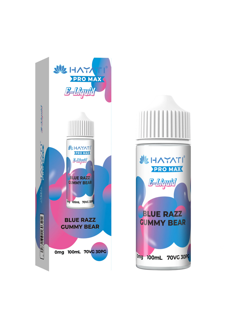 Blue Razz Gummy Bear Hayati Pro Max E-Liquid 100ml – no nicotine vape juice with rich flavor and smooth 70/30 VG PG blend