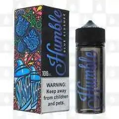 100ml shortfill bottle of Humble Juice E-Liquid in Blue Slushee flavor, 80/20 VG/PG ratio for rich flavor and massive clouds, nicotine-free with space for nic shots, perfect for sub-ohm vaping.