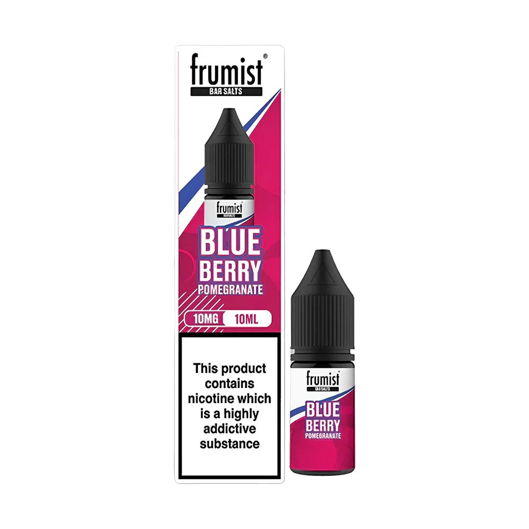 Frumist Nic Salt E-Liquid Blueberry Pomegranate – 10ml bottle, 50/50 VG/PG blend, available in 10mg or 20mg nicotine strength.