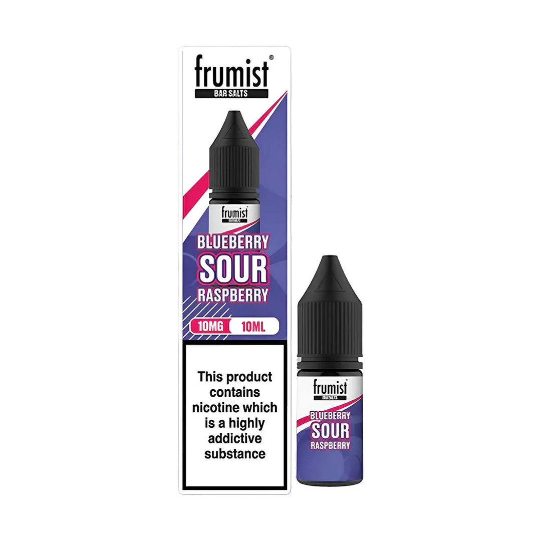 Frumist Nic Salt E-Liquid Blueberry Sour Raspberry – 10ml bottle, 50/50 VG/PG blend, available in 10mg or 20mg nicotine strength.