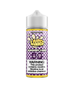Load image into Gallery viewer, A 120ml bottle of Blueberry Crepe flavored e-liquid by Loaded. The bottle is white with a purple label and includes product information and warnings about nicotine content.