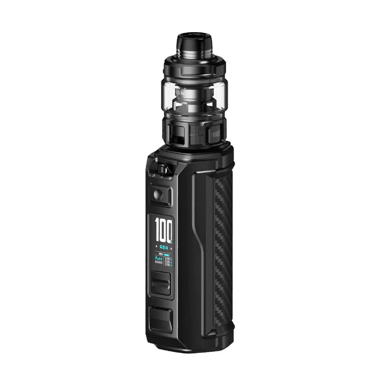 VooPoo Argus XT 100W Starter Kit Device in Carbon Fiber – durable and high-powered vape mod with a rugged carbon fiber design, IP68 rating, advanced GENE.TT 2.0 chip, and customizable wattage for sub-ohm vaping.