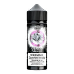 Load image into Gallery viewer, A 100ml bottle of Ruthless Cherry Bomb e-liquid with a nicotine warning label, predominantly black in color with white and pink accents.