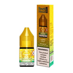 Load image into Gallery viewer, A 10ml bottle of R&M Nic Salt E Liquid in Cherry Cola flavor, with a yellow label and packaging that includes warning and branding information.