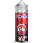 Load image into Gallery viewer, A 100ml bottle of Kingston Classic Cola e-liquid with a child-safe cap, indicating nicotine-free and suitable for all-day vaping.