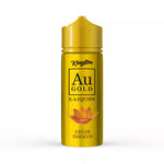 Load image into Gallery viewer, Bottle of Kingston AU Gold Cream Tobacco 100 ml shortfill e‑liquid with metallic golden-yellow packaging, featuring the bold ‘AU Gold’ logo and flavor name ‘Cream Tobacco,’ accented by stylized tobacco leaf and cream swirl graphics—designed as a 70VG/30PG blend for sub‑ohm vaping devices.