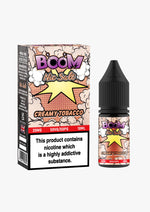 Load image into Gallery viewer, 10ml bottle of Boom Nic Salt E-Liquid in Creamy Tobacco flavor, 50/50 VG/PG ratio for balanced flavor and vapor, available in 10mg and 20mg nicotine salt strengths, perfect for pod kits.