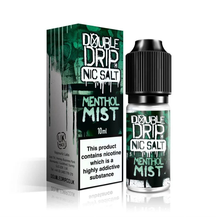 Double Drip Nic Salt E-Liquid Menthol Sherbet – 10ml bottles, pack of 10, 50/50 VG/PG, available in 10mg or 20mg nicotine strength.