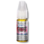 Load image into Gallery viewer, A bottle of ELFBAR ElfLiq Nic Salts e-liquid in Strawberry Raspberry Cherry Ice flavor, 10ml size, with nicotine strength indicators.
