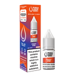 Load image into Gallery viewer, Packaging for Pukka Juice 5000+ Nic Salt E-Liquid featuring two small glass bottles with dropper caps, one labeled 'Fizzy Pop' and the other with a generic image. The box is orange with text detailing product information.