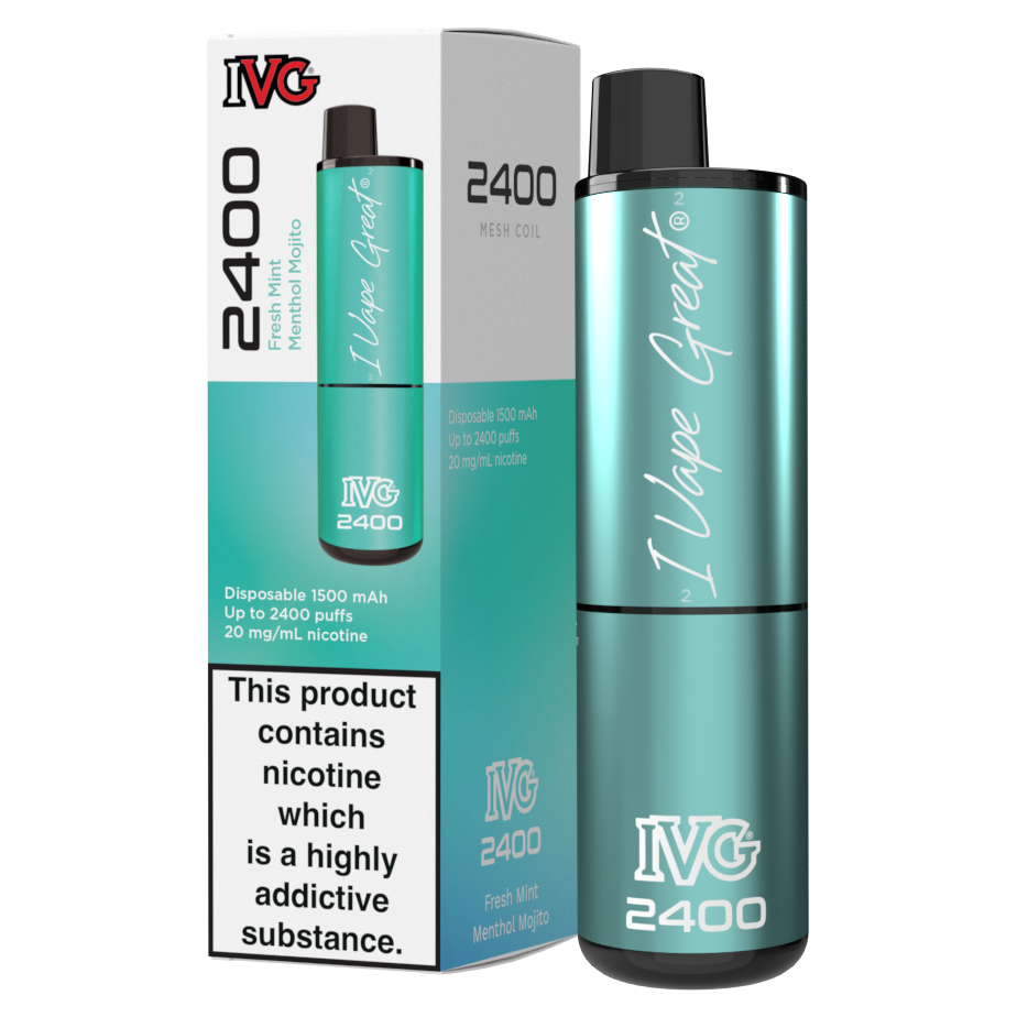 IVG 2400 Disposable Vape Kit in Fresh Mint – multi-flavor disposable vape offering up to 2400 puffs with a bold and smooth nicotine delivery.